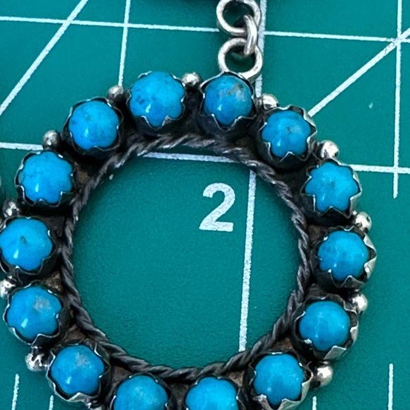 Sold 🦋 Turquoise Southwestern handmade 925 solid sterling, silver hoop earrings - Picture 3 of 11